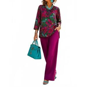 NEW DIVA USA button up knit top in floral cheetah print